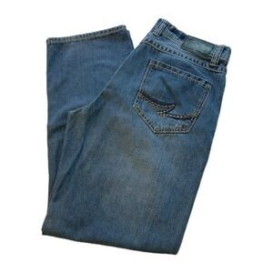 Bailys PT‎ BLACK STRAIGHT LEG Men's 36X32 MEDIUM BLUE DENIM EMBROIDERED #370C